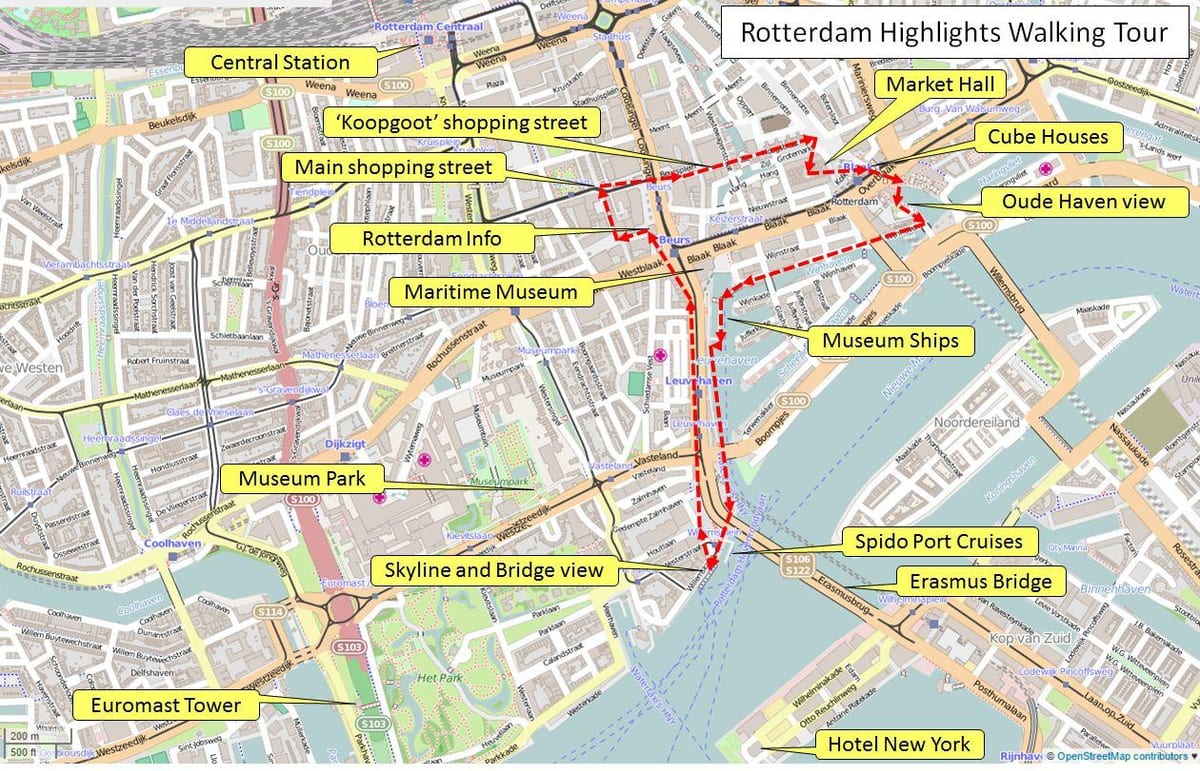 Mapa ng Rotterdam sa paglalakad tour 