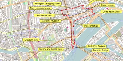 Mapa ng Rotterdam sa paglalakad tour 